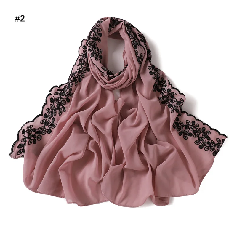 hijab en mousseline de soie à bulles florales brodées unies, châles à points en dentelle pour ramadan, foulard de protection solaire pour femmes, coupe vent pour l'extérieur