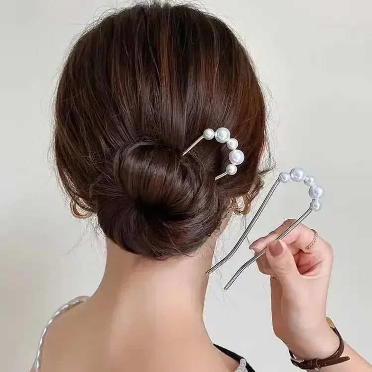 Épingles à cheveux coréennes en forme de U pour femmes, pinces à cheveux en perles de Style élégant, fourchettes en métal, épingles à cheveux en perles Vintage, outils de coiffure, cadeaux