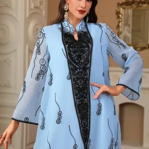 Abayas pour femmes dubaï 2025 automne mode femmes musulmanes à manches longues col en v Polyester longue robe Maxi caftan robe musulmane femmes