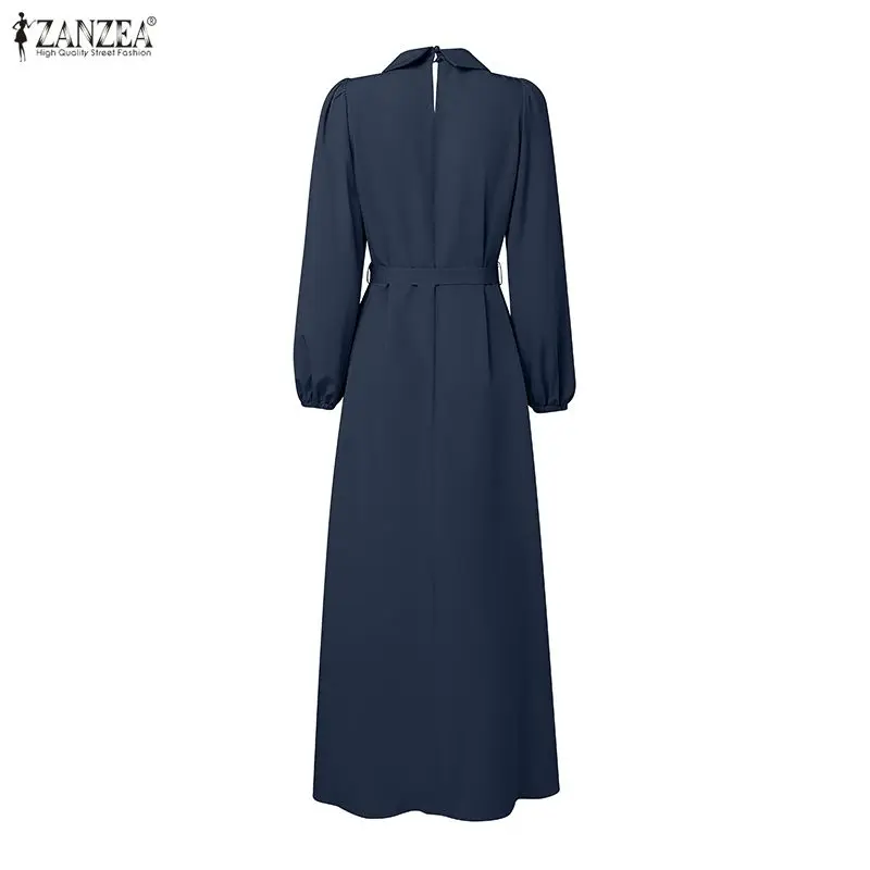 zanzea mode robe musulmane abaya femmes longue lanterne manches plissée robe d'été ceinturée robe femme travail robes 2025 robes d'automne