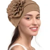 Turban Hijab à Fleurs Latérales pour Femme Musulmane, Bonnet Doux et artificiel astique, Foulard à Tête Ronde, Chapeaux Indiens