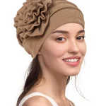Turban Hijab à Fleurs Latérales pour Femme Musulmane, Bonnet Doux et artificiel astique, Foulard à Tête Ronde, Chapeaux Indiens