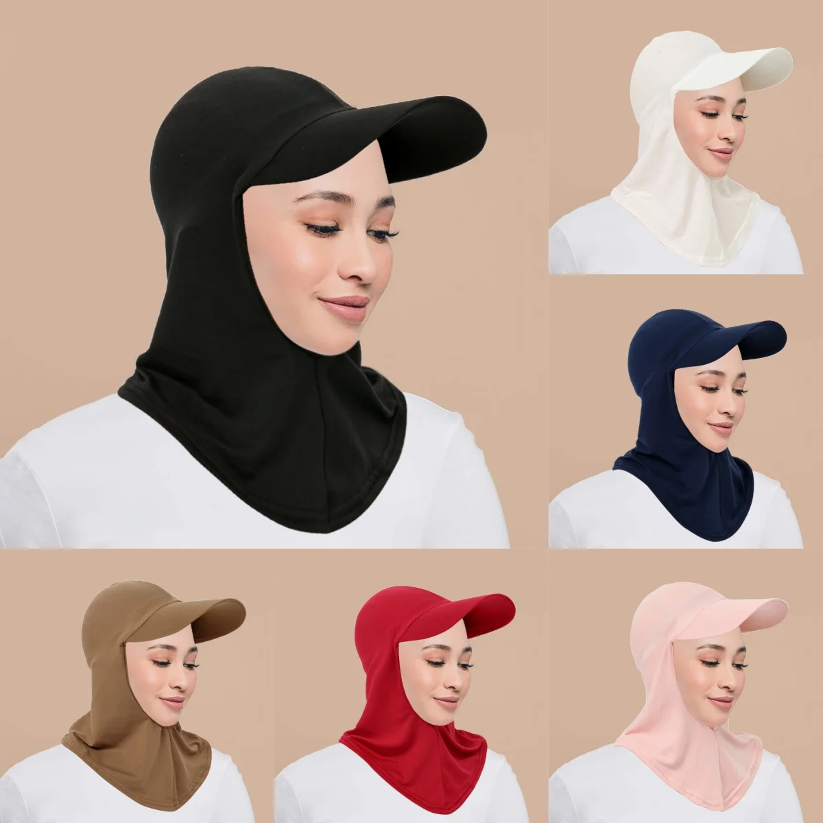 Mode musulmane couverture complète Bonnet Hijab avec visière prêt à porter visière modeste sous-écharpe Bonnet couleur unie Turban casquette Mode musulmane couverture complète Bonnet Hijab avec visière prêt à porter visière modeste sous-écharpe Bonnet couleur unie Turban casquette