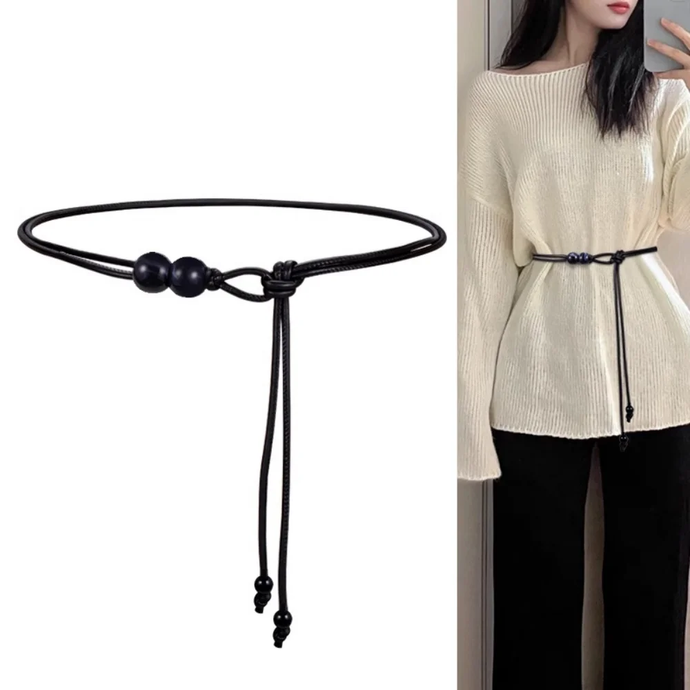 Ceinture fine en corde de taille pour femmes, Style ethnique, corde en cuir perlée, chemise habillée, décoration polyvalente à la mode, ceinture de taille réglable
