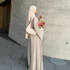 robes musulmanes en mousseline de soie plissée pour femmes, abaya de dubaï modeste, abayas unies, vêtements islamiques de luxe, robe jalabiya turque, caftan