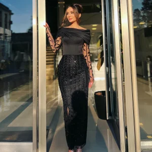 Robe de soirée arabe élégante, épaules dénudées, robe de luxe perlée pour occasions formelles, Serene Hill 2025, personnalisée, LA72969