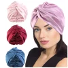 Bonnet Turban soyeux croisé sur le front pour femmes, Bonnet en Satin Double couche, chapeau de nuit, couverture de cheveux pour dames, Bonnet de sommeil