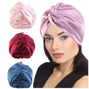 Bonnet Turban soyeux croisé sur le front pour femmes, Bonnet en Satin Double couche, chapeau de nuit, couverture de cheveux pour dames, Bonnet de sommeil