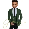 costume beige pour garçons, tuxedos de mariage, veste à revers, pantalon, gilet, ensemble 3 pièces, vêtements personnalisés à la mode de 2 à 16 ans