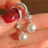 boucles d'oreilles suspendues en perles pour femmes, accessoires de mariage simples et classiques, vente en gros de bijoux