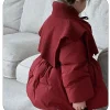 beige/rouge bébé filles manteaux d'hiver coton rembourré épais chaud vestes mode enfants princesse vêtements pardessus casaco