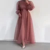 Abayas de Dubaï à col mi-haut pour femmes, robe musulmane en gaze, caftan décontracté, document solide, printemps, indépendant