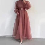 Abayas de Dubaï à col mi-haut pour femmes, robe musulmane en gaze, caftan décontracté, document solide, printemps, indépendant