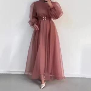 Abayas de Dubaï à col mi-haut pour femmes, robe musulmane en gaze, caftan décontracté, document solide, printemps, indépendant Abayas de Dubaï à col mi-haut pour femmes, robe musulmane en gaze, caftan décontracté, document solide, printemps, indépendant