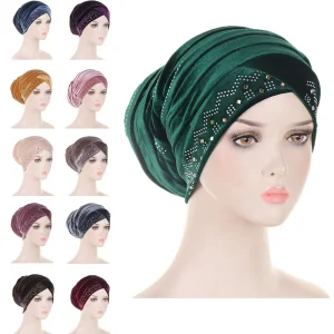 Coiffe en velours pour femmes musulmanes, foulard rond, chapeau Hijab, turban africain, bonnet, perte de cheveux, chimio, ample, bonnets baggy, accessoires pour cheveux