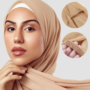Écharpe Hijab en Mousseline de Soie pour Femme Musulmane, Turban avec Bande artificiel astique, Enveloppe Instantanée pour Sauna Islamique