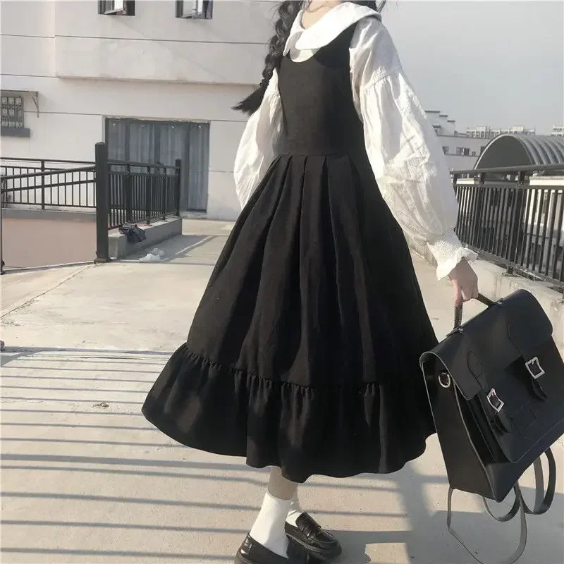 Robes Maxi d'été chemises pour femmes décontracté Kawaii fée vêtements à manches longues Robe à bretelles Lolita Harajuku Cottagecore Robe