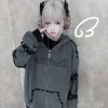 manteau à capuche punk avec fermeture éclair, vestes à capuche harajuku pour femmes, vêtements japonais imprimés à rivets, mode décontractée y2k