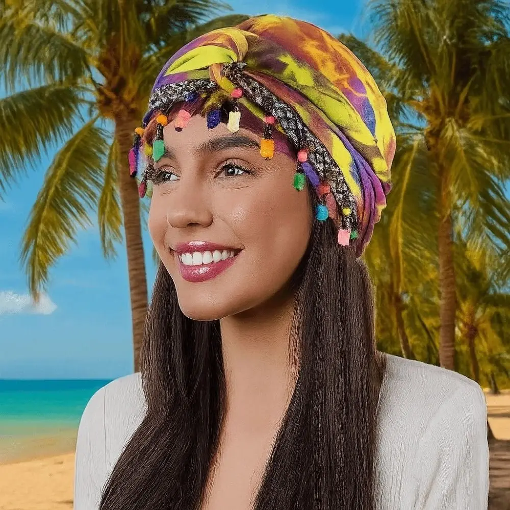 foulard élastique coloré perlé, hijab respirant, turban de queue imprimé, style indien hip hop, pré cravate, enveloppes de tête pour l'extérieur