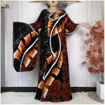 Abayas musulmanes en coton pour femmes, Dashiki, Robe ample, manches chauve-souris, Boubou, robes islamiques africaines avec foulard, 2025