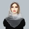 Foulard en dentelle à sequins pour femmes musulmanes, voile en tulle, châle en maille transparente, écharpe de sauna, hijab à la mode, 145*40