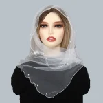 Foulard en dentelle à sequins pour femmes musulmanes, voile en tulle, châle en maille transparente, écharpe de sauna, hijab à la mode, 145*40