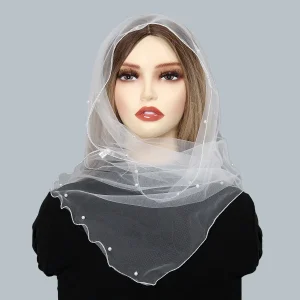 Foulard en dentelle à sequins pour femmes musulmanes, voile en tulle, châle en maille transparente, écharpe de sauna, hijab à la mode, 145*40