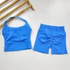 yoga 2 pièces ensemble de gymnastique femmes dos nu haut à licou taille haute sans couture shorts costume de sport fitness sport soutiens gorge vêtements de sport ensembles d'entraînement