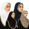 Élégant brodé dentelle style ethnique écharpe longue mince hijabs châle bandana malaisien hijab écharpe femme