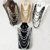 ensemble collier et boucles d'oreilles multicouches en perles simulées pour femmes, long collier, bijoux à la mode