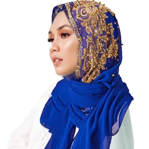 Premium mousseline de soie Hijabs écharpe miroitant or paillettes perles Hijab pour femme musulmane foulard châle enveloppement léger