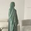 abaya ouvert sur le devant avec hijab, ensemble de 2 pièces, broderie musulmane, abayas pour femmes, dubaï, vêtements islamiques modestes, kaftan, robes turques
