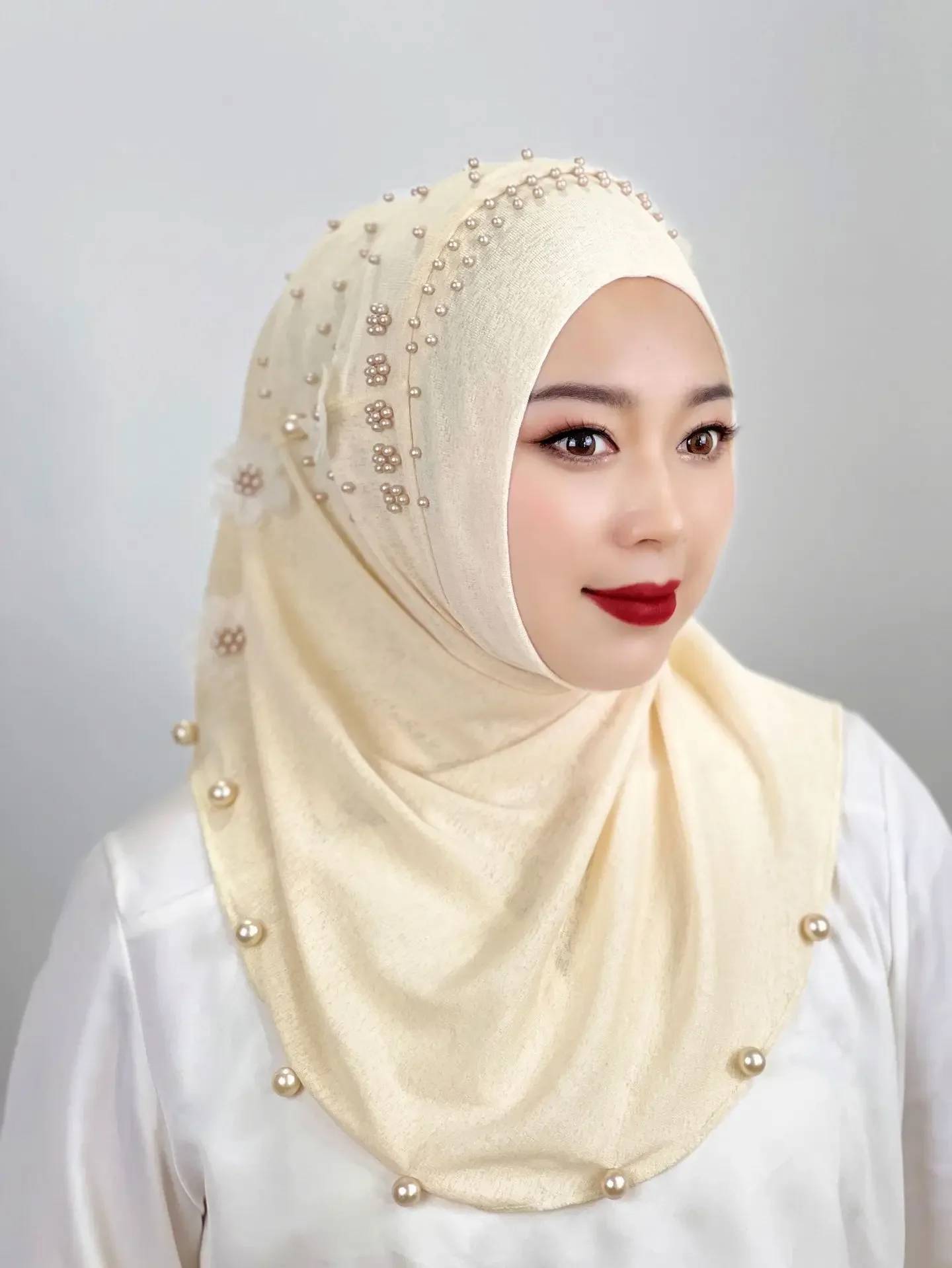 Abaya-Hijab Islamique à Fleurs Perlées pour Femme, Turban, Écharpe, Bandeau de Sauna Musulman, Châle Instantané, Turquie Abaya-Hijab Islamique à Fleurs Perlées pour Femme, Turban, Écharpe, Bandeau de Sauna Musulman, Châle Instantané, Turquie