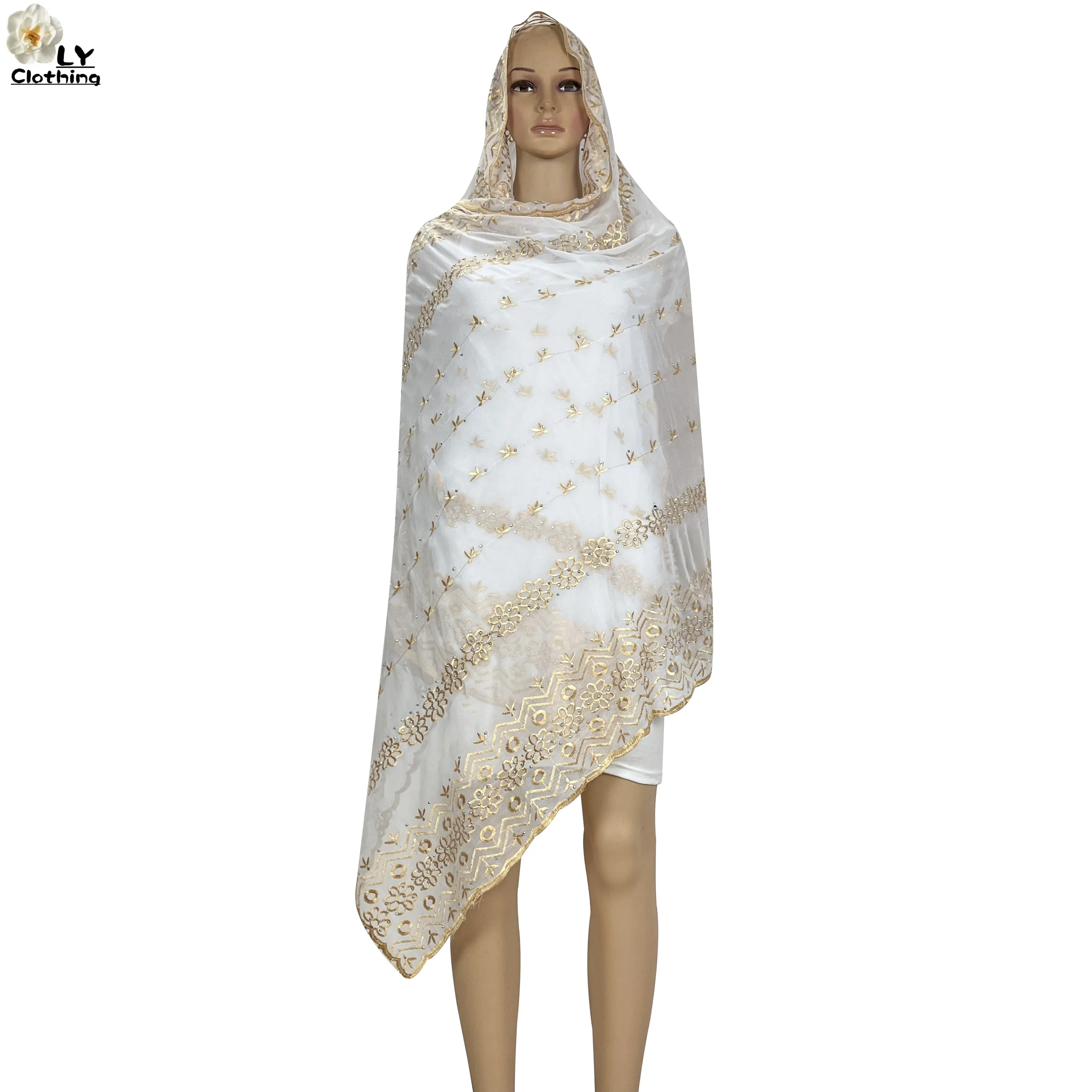 Tissu en mousseline de soie douce pour femmes africaines, hijab musulman, écharpe de Dubaï, grande écharpe, littérature, haute qualité, nouveau, 2024x200 cm, 100