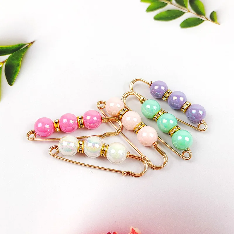 Épingles de sûreté pour kilt en métal doré, 5.8cm, avec perles ab comme outil de collecte de taille, épingles de sûreté pour bijoux, clips pour hijab, 10 pièces