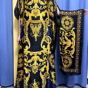 Abayas avec turban imprimé pour femmes, robe musulmane, vêtements d&rsquo;été, mode africaine, islam, 2023