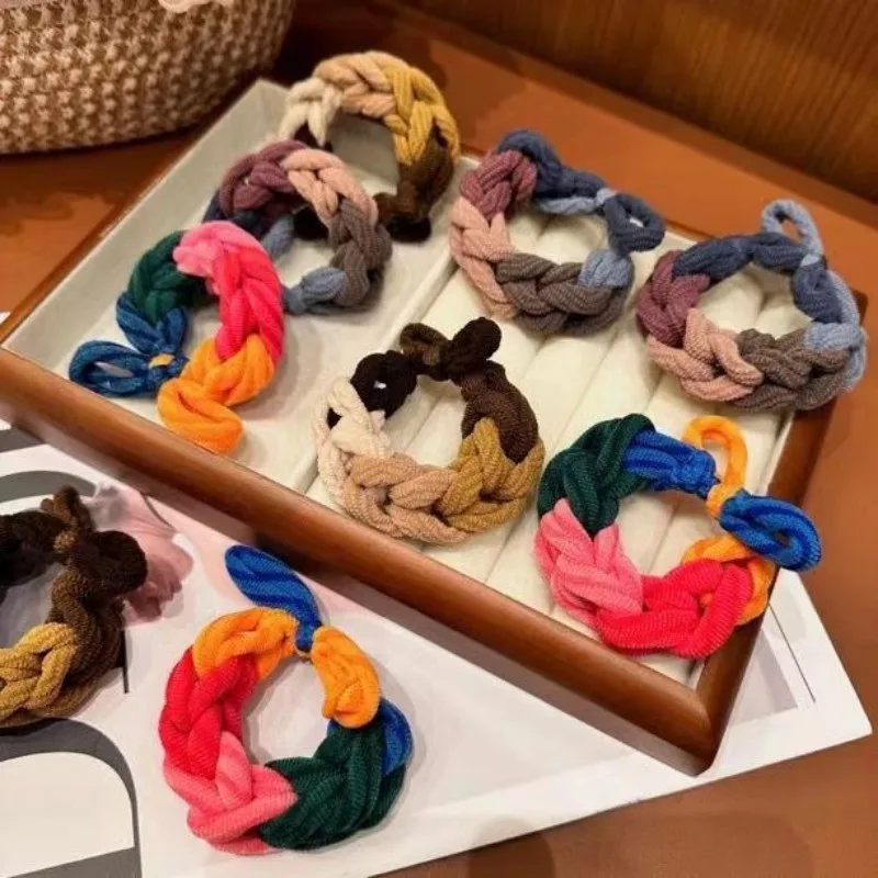 Anneau de cheveux épais avec nœud tressé pour femmes, corde à cheveux contrastée à haute élasticité, accessoires pour cheveux simples Anneau de cheveux épais avec nœud tressé pour femmes, corde à cheveux contrastée à haute élasticité, accessoires pour cheveux simples
