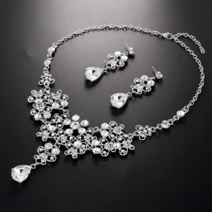 Ensemble de bijoux élégants et exagérés en strass, boucles d&rsquo;oreilles exquises en cristal, collier de luxe brillant pour femmes, bijoux de mariage