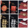 boutons de manchette en alliage, double bonheur, mot heureux, pince à cravate de mariage traditionnel chinois, bouton de manches de marié rouge de bénédiction