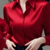 chemise ample en soie à manches longues pour femmes, haut de couleur unie