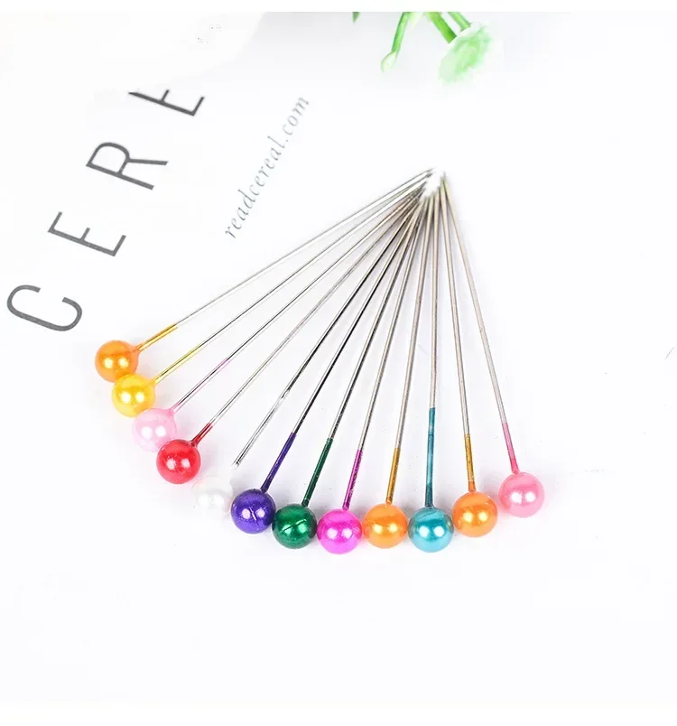 Épingles à coudre droites pour la confection de robes, tête de perle ronde colorée, points grossiers, outils de couture bricolage, positionnement, 38cm, 100 pièces par boîte