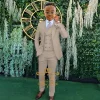 Costume beige pour événements formels pour garçons, gilet et pantalon, ensemble classique pour enfants, mariage, danse, fête d&rsquo;anniversaire, Thanksgiving, cadeaux de Noël, 3 pièces