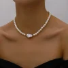 collier ras du cou en pierre pour femmes, bijoux tendance élégants, grande perle de mariage, mode imitation perle, couleur rose verte, 2023
