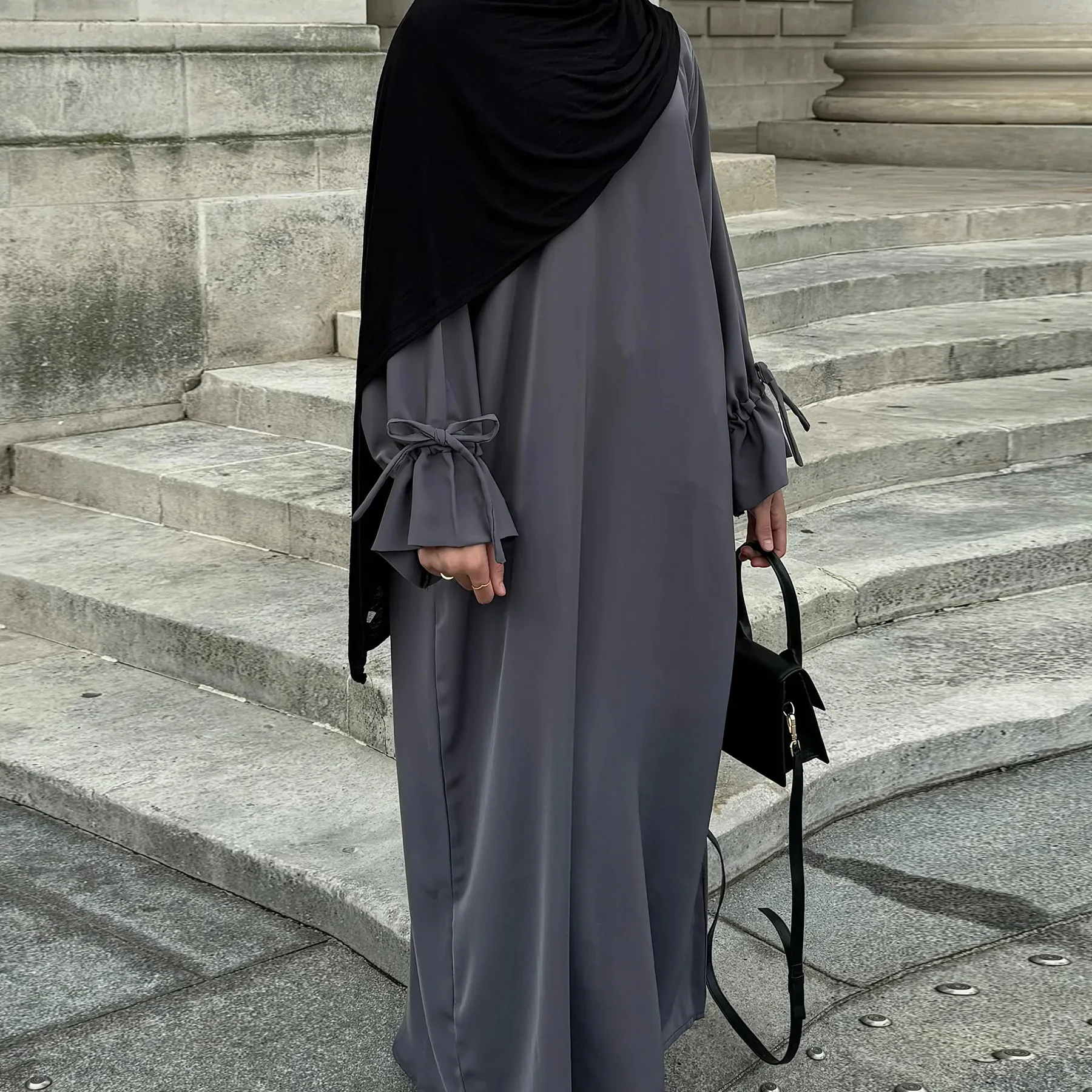 abaya robe caftan noire unie pour femmes, ramadan eid, dubaï, cordon de serrage, islam musulman, maxi kebaya caftan, robe marocaine, robe musulmane