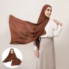 hijab en mousseline de soie instantané de qualité supérieure avec boucle magnétique intégrée, écharpe hijab musulmane de couleur unie pour femme, turban islamique doux, bandeau châle