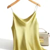 débardeur en satin de soie pour femme, haut d'été sexy à bretelles spaghetti, sans manches, camisole, gilet, noir et blanc, 2025