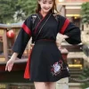 robe kimono japonaise pour femme, jupe brodée de chat noir et blanc, vêtements vintage asiatiques, costume harajuku de cosplay anime de fête du yukat