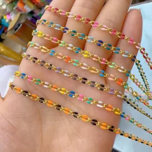 Chaînes de collier plaquées or, accessoires de bricolage, chaînes en laiton et émail arc-en-ciel pour femmes, fabrication de bijoux, nouvelle collection 2024