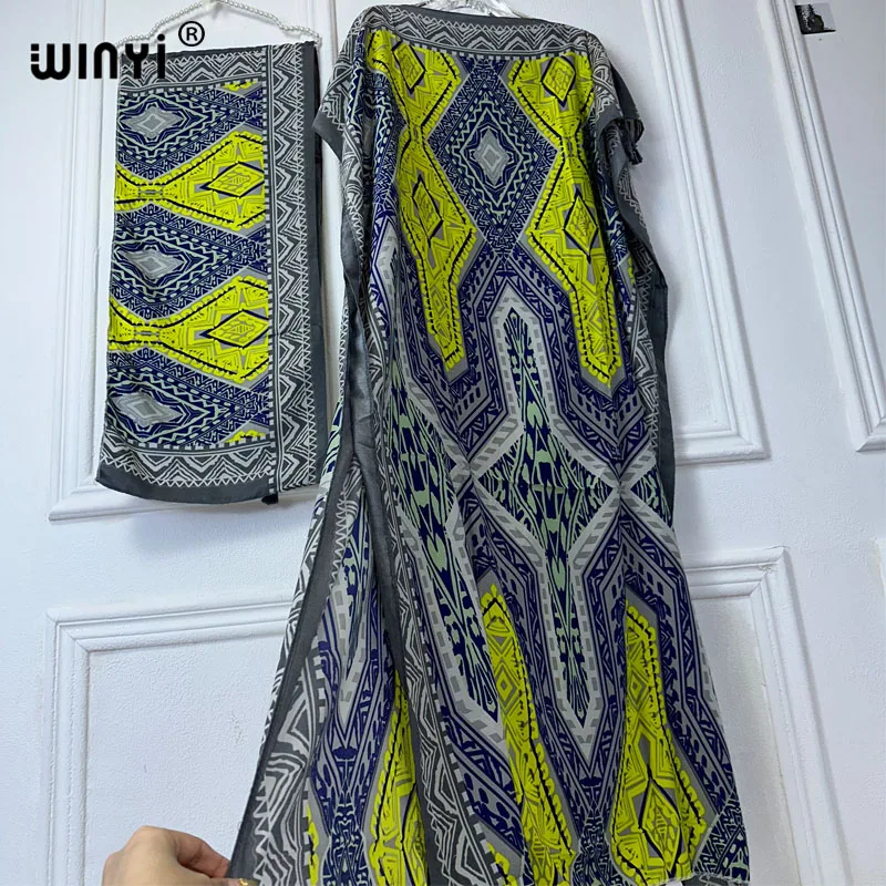 winyi abaya pour femmes musulmanes, robe africaine dubaï, col ras du cou, kaftan imprimé, robe maxi élégante