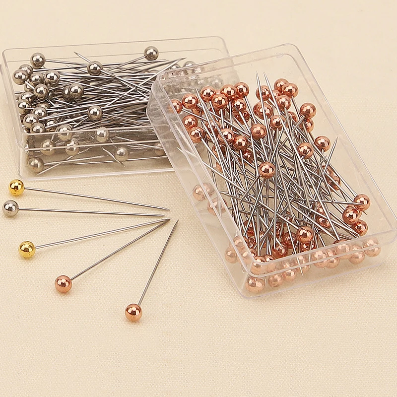 Épingles à coudre rondes en perles, 100 pièces/boîte, épingles à tête multicolores, épingles de Quilting droites pour couturière, positionnement, décoration de bijoux à faire soi-même